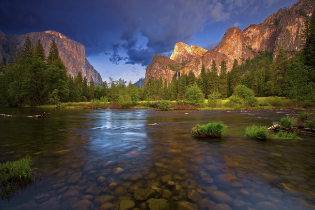 Обои картинки фото природа, реки, озера, yosemite, national, park, река, california, горы, пейзаж