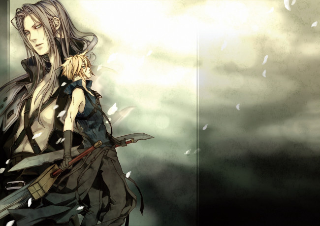Обои картинки фото аниме, final fantasy, оружие, меч, воин, sephiroth, cloud