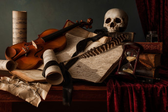 обоя музыка, -музыкальные инструменты, скрипка, череп