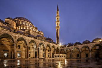 обоя города, - мечети,  медресе, turkey, suleymaniye, mosque, небо, синее, турция, ночь, стамбул, istanbul, город, архитектура, освещение, city, мечеть, сулеймание
