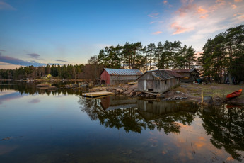 Картинка финляндия города -+пейзажи деревья лодка постройки водоем