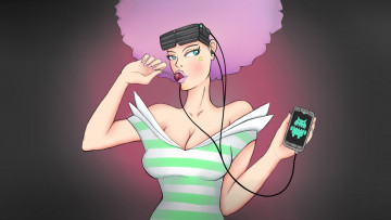 Картинка рисованное люди девушка очки фон смартфон леденец