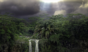 Картинка природа водопады деревья тучи