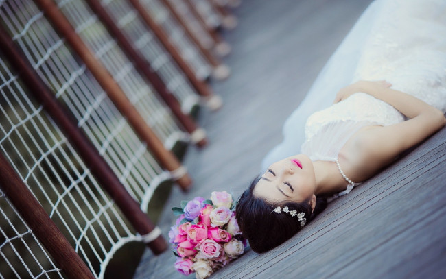 Обои картинки фото девушки, - невесты, невеста, свадебное, платье, азиатка