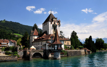 Картинка замок оберхофен швейцария города дворцы замки крепости вода башня