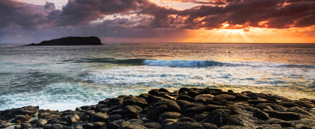 Обои картинки фото sunset, природа, восходы, закаты, облака, камни, закат, океан