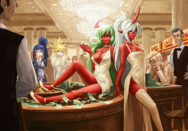 Обои картинки фото аниме, panty, stocking, with, garterbelt, девушки, деньги