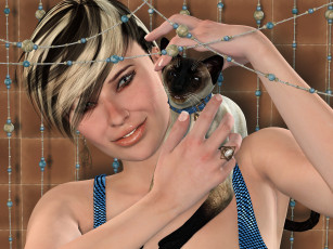 Картинка 3д графика portraits портрет девушка кошка