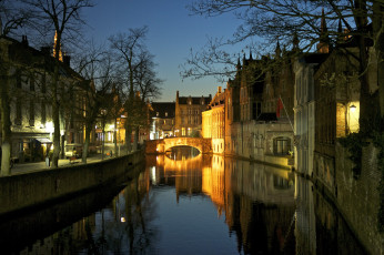 Картинка бельгия брюгге города мост огни ночь канал дома