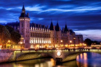 Картинка la conciergerie париж франция города река огни дома ночь