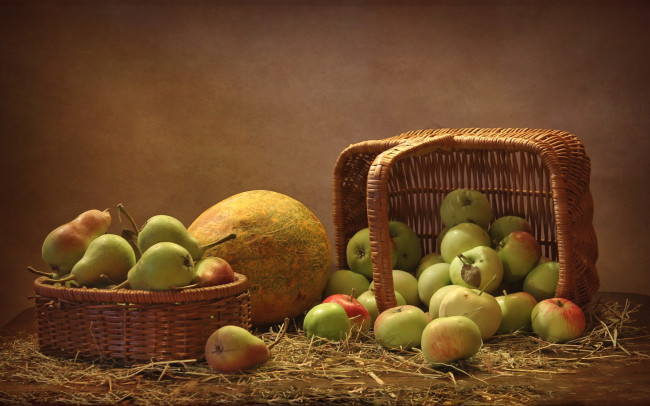 Обои картинки фото еда, фрукты,  ягоды, дыня, груши, яблоки
