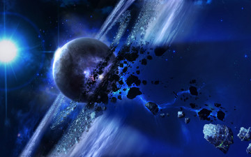 Картинка космос арт cosmos planet meteorites rocks floating