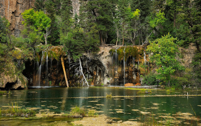 Обои картинки фото природа, реки, озера, озеро, водопад, колорадо, гленвуд, каньон, hanging, lake