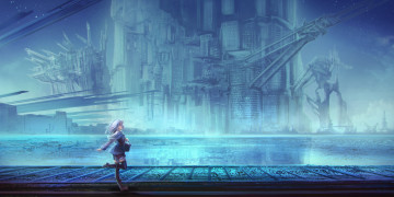 Картинка аниме город +улицы +интерьер +здания девочка
