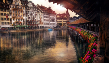 Картинка города люцерн+ швейцария мост река