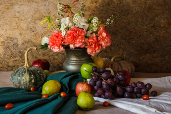 Картинка еда фрукты +ягоды букет виноград яблоки