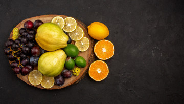 Картинка еда фрукты +ягоды айва виноград фейхоа лимон апельсин