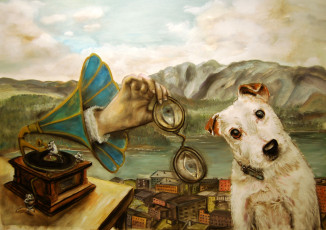 Картинка рисованные животные патефон собака