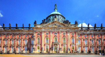 Картинка новый дворец потсдам германия города дворцы замки крепости окна большой купол статуи