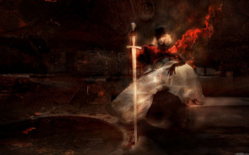 Картинка 3д графика fantasy фантазия красный меч девушка
