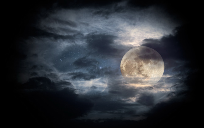 Обои картинки фото космос, луна, небо, тучи, звезды