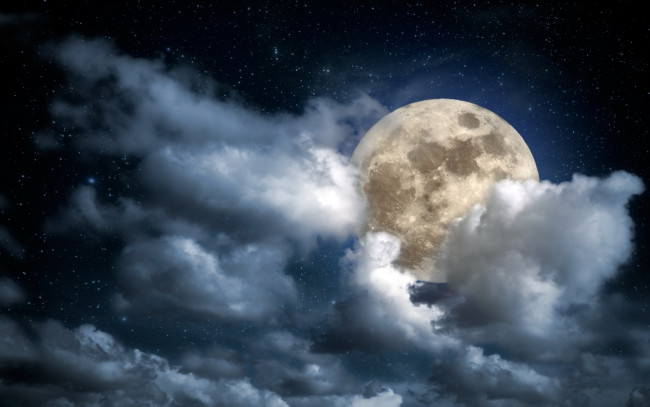 Обои картинки фото космос, луна, звезды, небо, облака