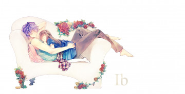 Картинка аниме ib цветы девушка парень белый фон кресло garry eve