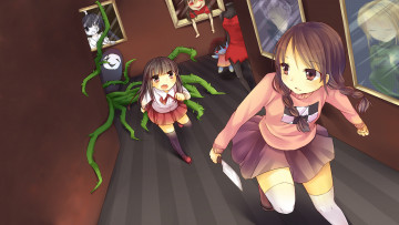 Картинка аниме ib монстры коридор комната девушки нож картины garry mary eve растение