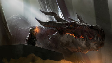 Картинка фэнтези драконы дракон голова человек меч