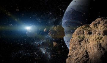 Картинка космос арт планета метеориты свет