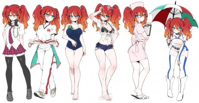 Обои картинки фото аниме, *unknown , другое, девушки, арт, белый, фон, рыжие