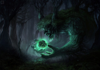 Картинка фэнтези существа лес ночь тьма сфера магия дух существо