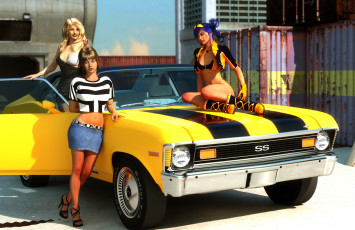 Картинка автомобили 3d+car&girl автомобиль фон взгляд девушки