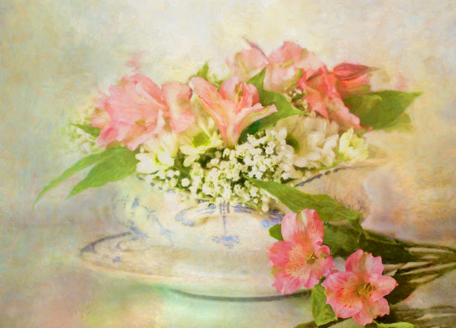 Обои картинки фото рисованное, цветы, ваза, альстромерия