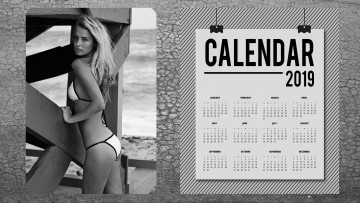 обоя календари, девушки, купальник, взгляд