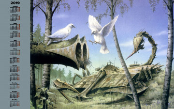 Картинка календари фэнтези птица деревья