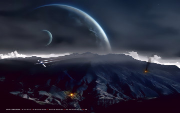 Картинка календари фэнтези 2019 calendar гора звездолет планета