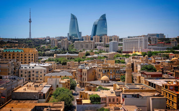 Картинка города баку+ азербайджан баку flame towers небоскребы панорама современные здания городской вид