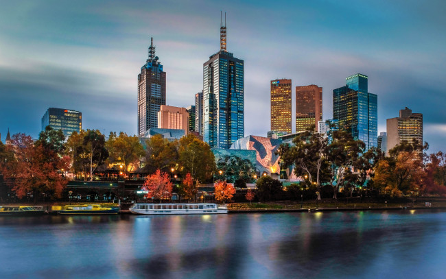 Обои картинки фото города, мельбурн , австралия, мельбурн, вечер, закат, небоскребы, современные, здания, городской, вид