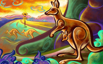 Картинка рисованные животные кенгуру