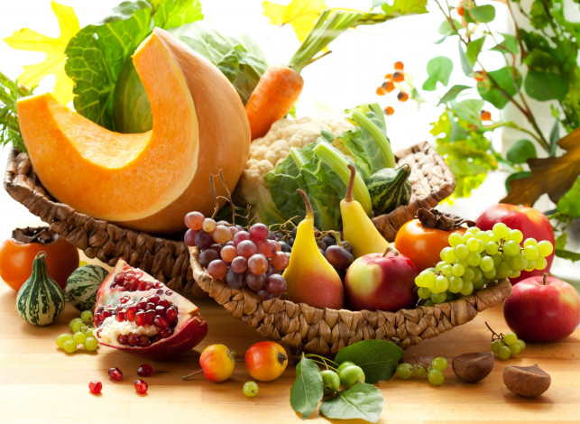 Обои картинки фото еда, фрукты, овощи, вместе, дары, осени