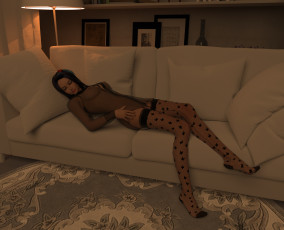 Картинка 3д+графика люди+ people диван подушки девушка сон