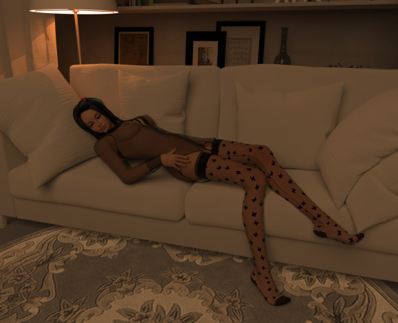 Обои картинки фото 3д графика, люди , people, диван, подушки, девушка, сон