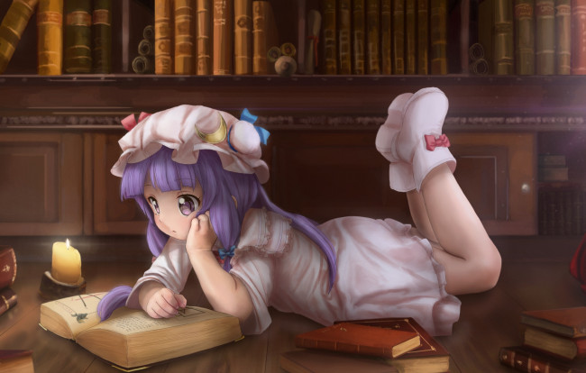 Обои картинки фото аниме, touhou, девочка, книги, библиотека, арт, novcel, patchouli, knowledge