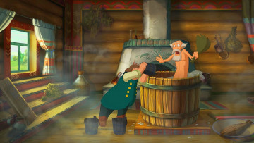Картинка мультфильмы иван+царевич+и+серый+волк+2 вода двое бочка веник мужчина баня