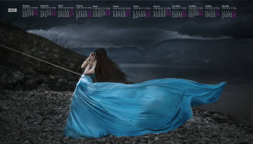 Картинка календари девушки водоем веревка платье камни