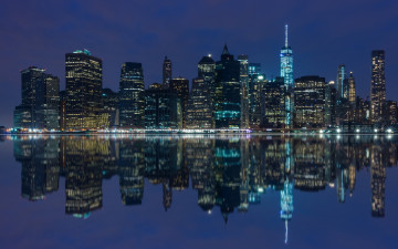обоя manhattan,  new york, города, нью-йорк , сша, небоскребы, панорама, ночь