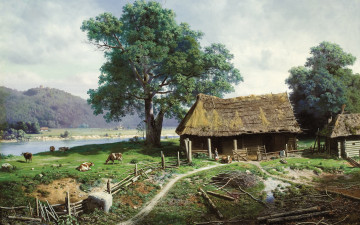 Картинка рисованное живопись клодт крестьянская картина усадьба