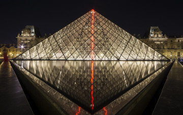 Картинка louvre +paris города париж+ франция музей ночь огни
