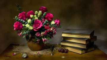 Картинка разное канцелярия +книги книги букет часы розы